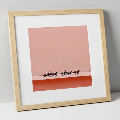 Dusty Rose Gallop racing horse art print in natural frame
