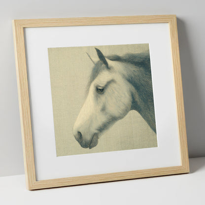Classic Slate Equine Profile horse portrait art print in natural frame