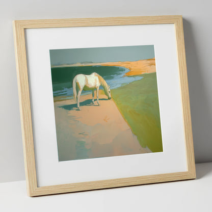 Quiet Pastures horse landscape art print in natural frame