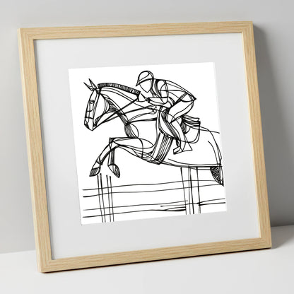The Perfect Arc show jumping horse art print in natural frame