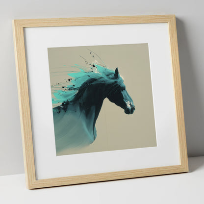 Teal Tempest horse breed art print in natural frame