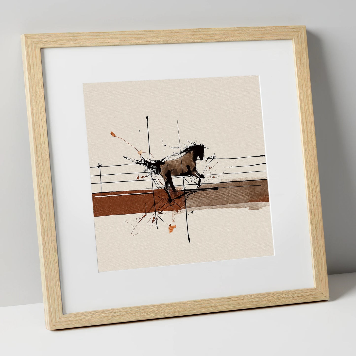 Unbridled Momentum horse portrait art print in natural frame