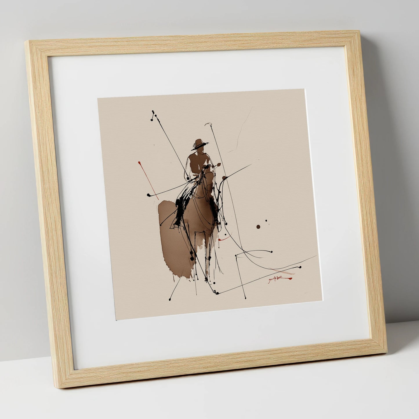 Dynamic Polo Strike polo horse art print in natural frame