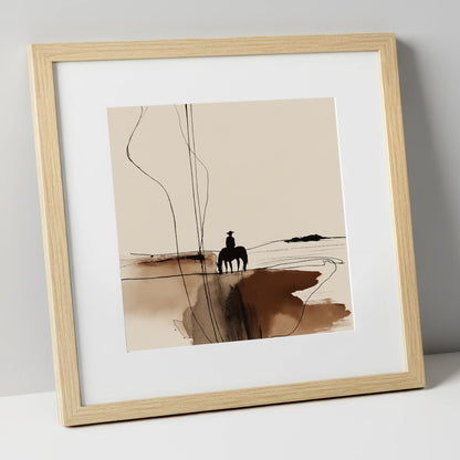Solitary Western Horizon western horse art print in natural frame