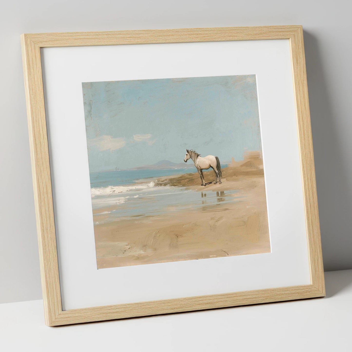 Sentinel of the Shore horse landscape art print in natural frame