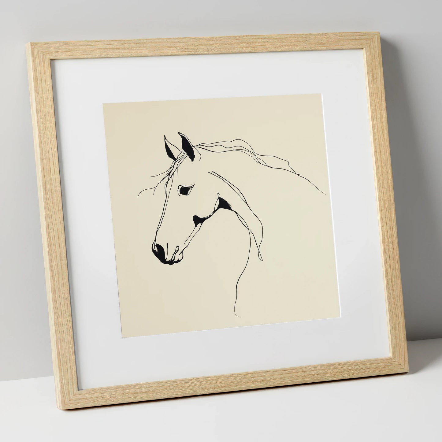Elegant Equine Silhouette horse breed art print in natural frame