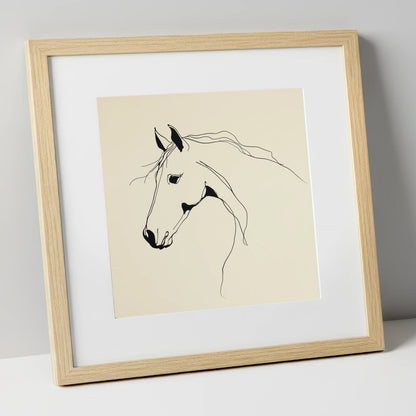 Elegant Equine Silhouette horse breed art print in natural frame