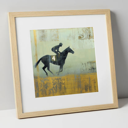 Gilded Number Four racing horse art print in natural frame
