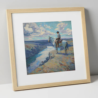Canyon River Vantage western horse art print in natural frame