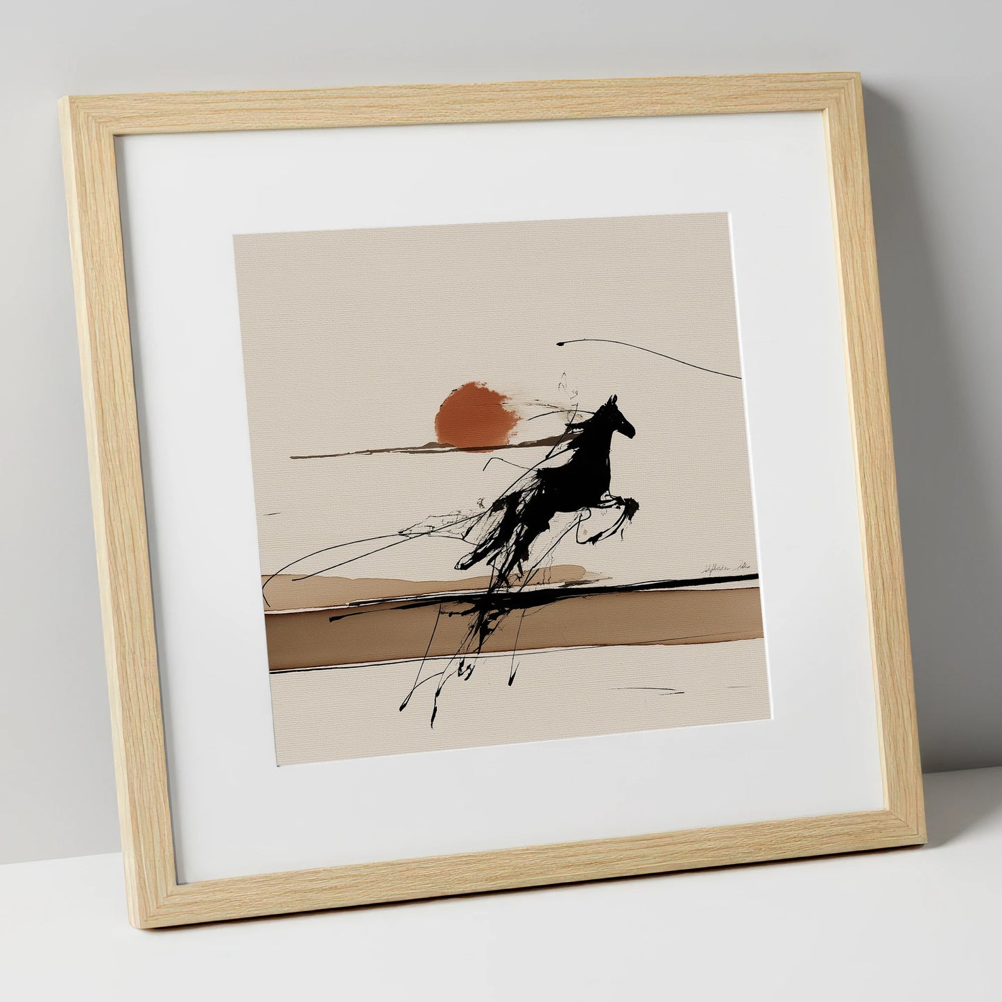 Wild Horizon Flight wild horses art print in natural frame