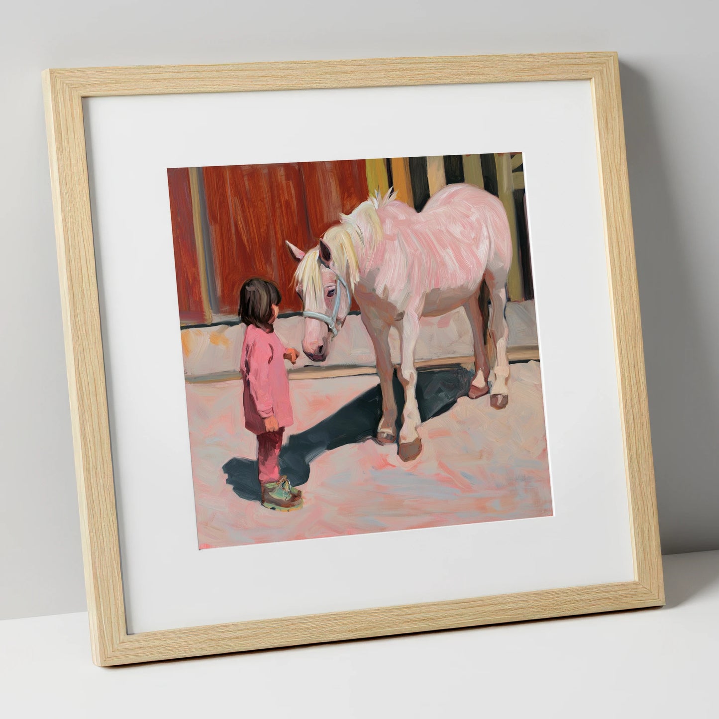 A Quiet Connection horse & rider art print in natural frame