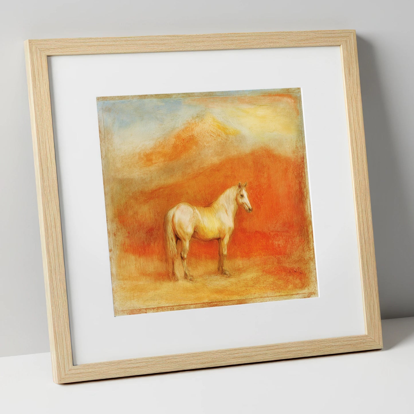 Ethereal Mountain Grey horse portrait art print in natural frame