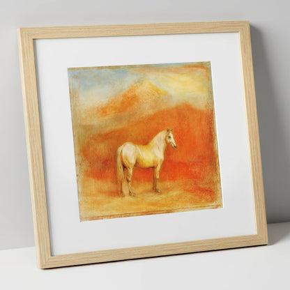Ethereal Mountain Grey horse portrait art print in natural frame