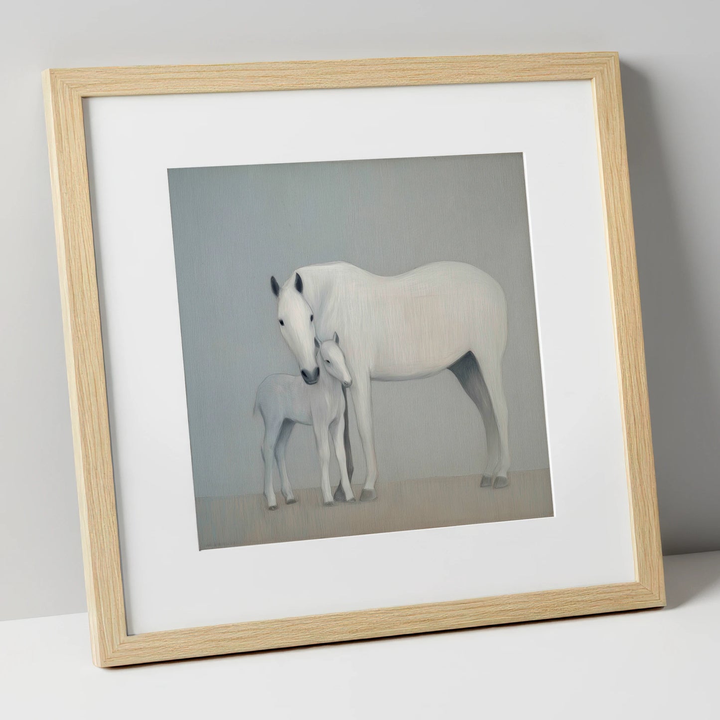 Quiet Devotion mare & foal art print in natural frame