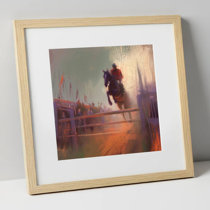 The Final Fence show jumping horse art print in natural frame