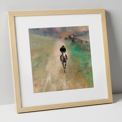The Track Home racing horse art print in natural frame