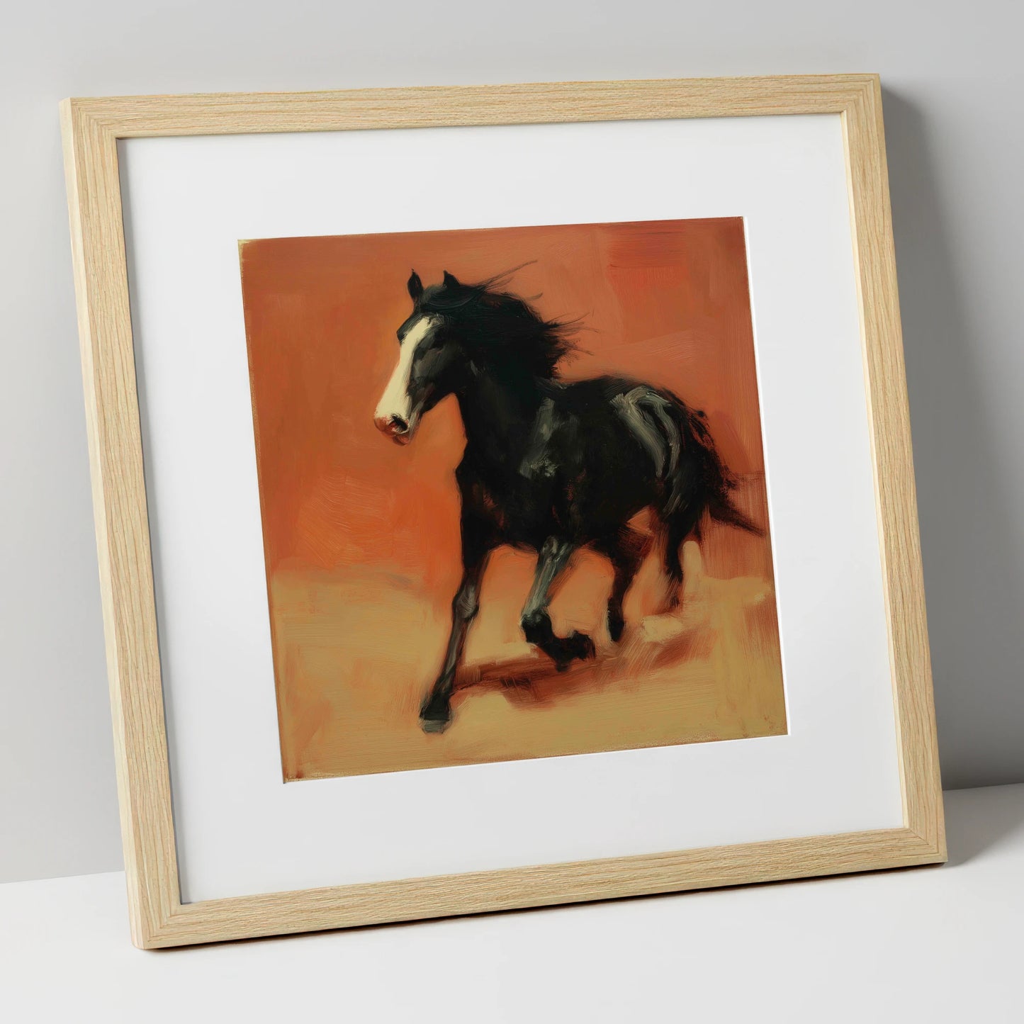 Terracotta Spirit horse portrait art print in natural frame
