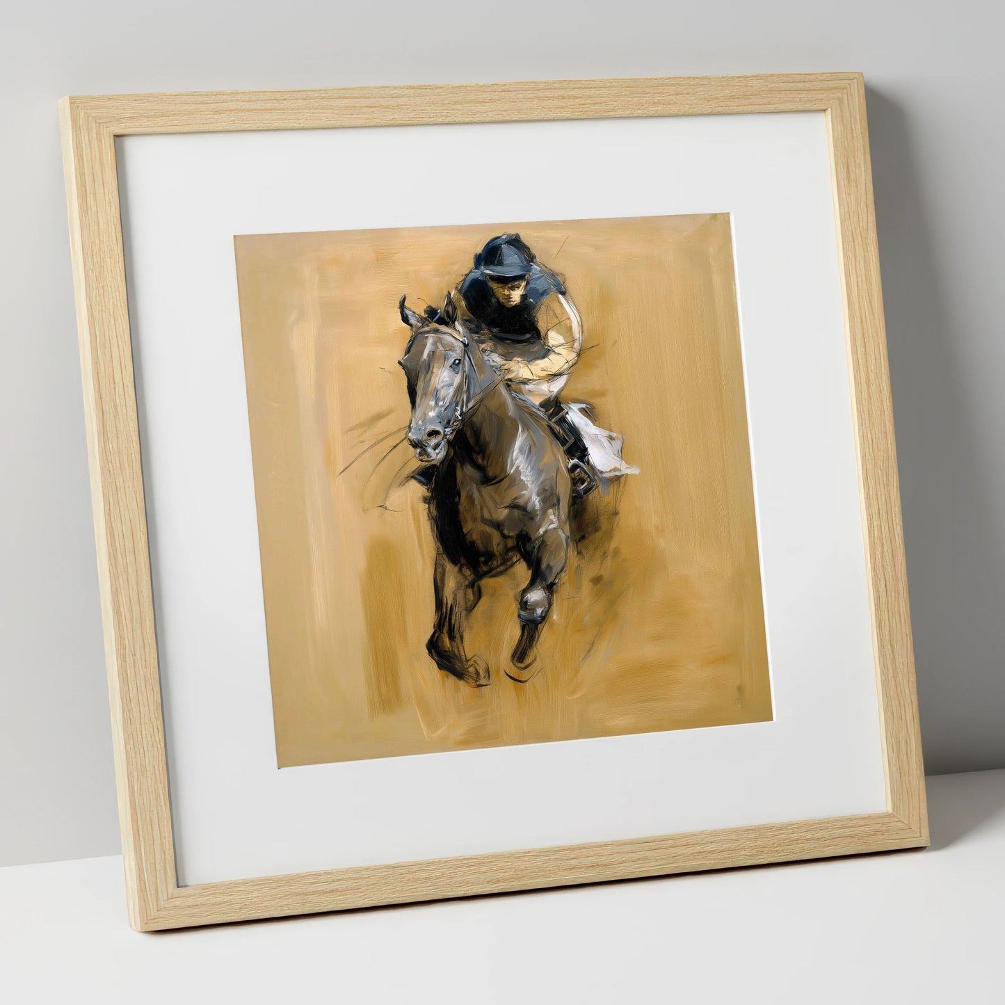 The Final Furlong racing horse art print in natural frame