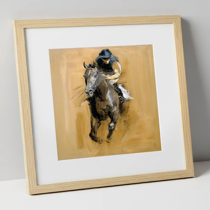 The Final Furlong racing horse art print in natural frame