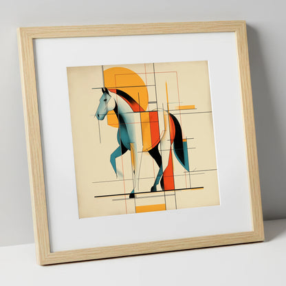Geometric Equine Rhythm horse portrait art print in natural frame