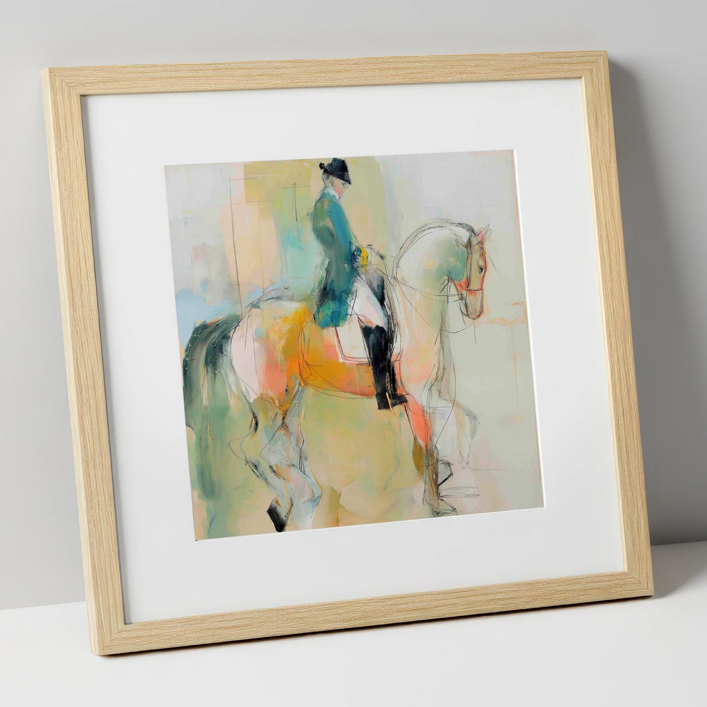 Abstract Dressage Harmony dressage horse art print in natural frame