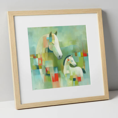 Structured Serenity mare & foal art print in natural frame