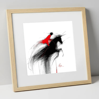 Crimson Flight show jumping horse art print in natural frame