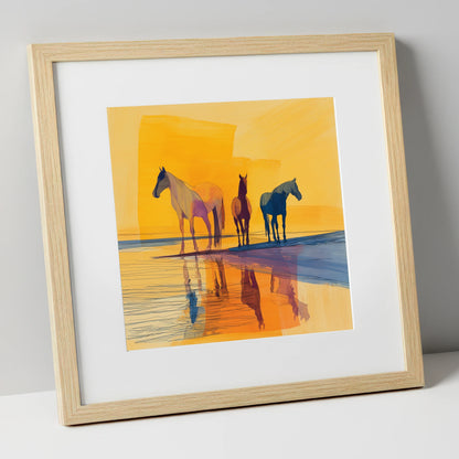 Amber Horizon Horses horse landscape art print in natural frame