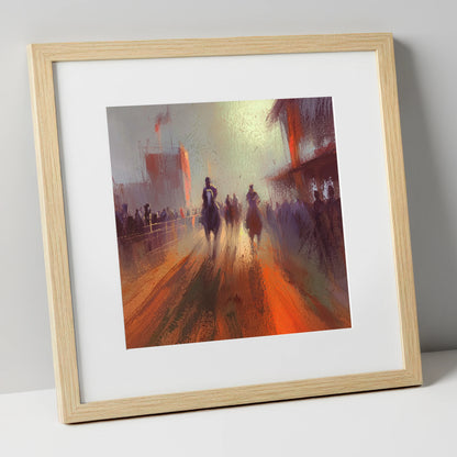 The Arena Haze show jumping horse art print in natural frame