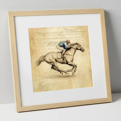 Vintage Racing Study racing horse art print in natural frame