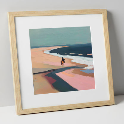 Coastal Solitude horse landscape art print in natural frame