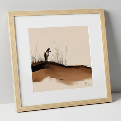 Solitude on the Ridge horse landscape art print in natural frame