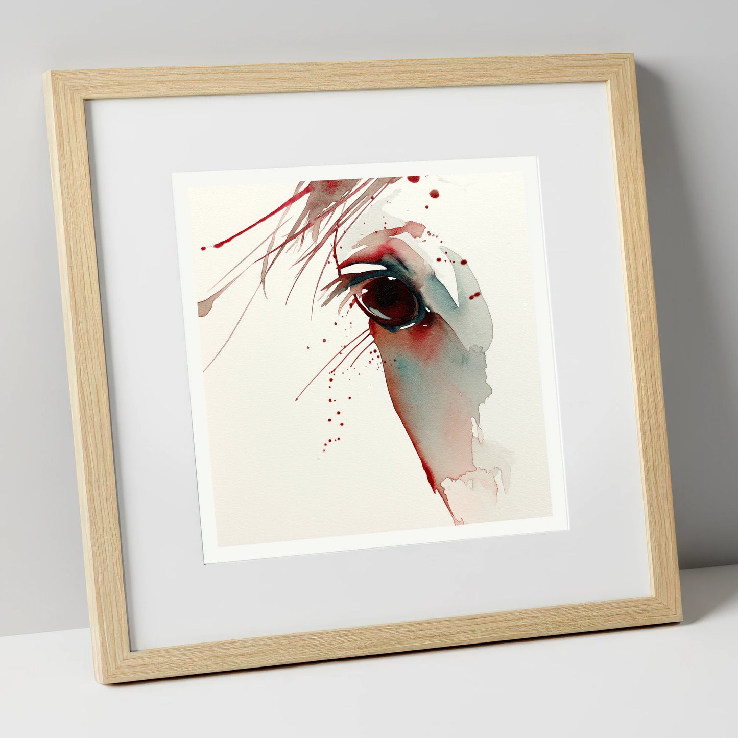 Crimson Gaze horse portrait art print in natural frame