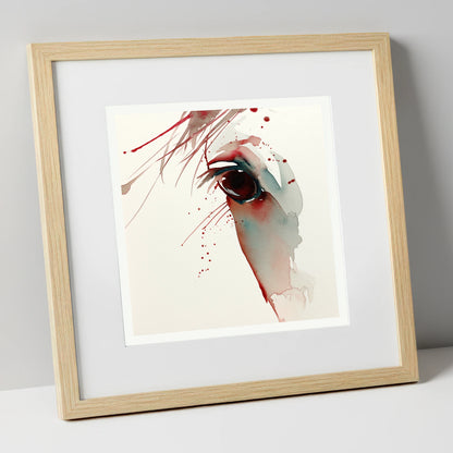Crimson Gaze horse portrait art print in natural frame