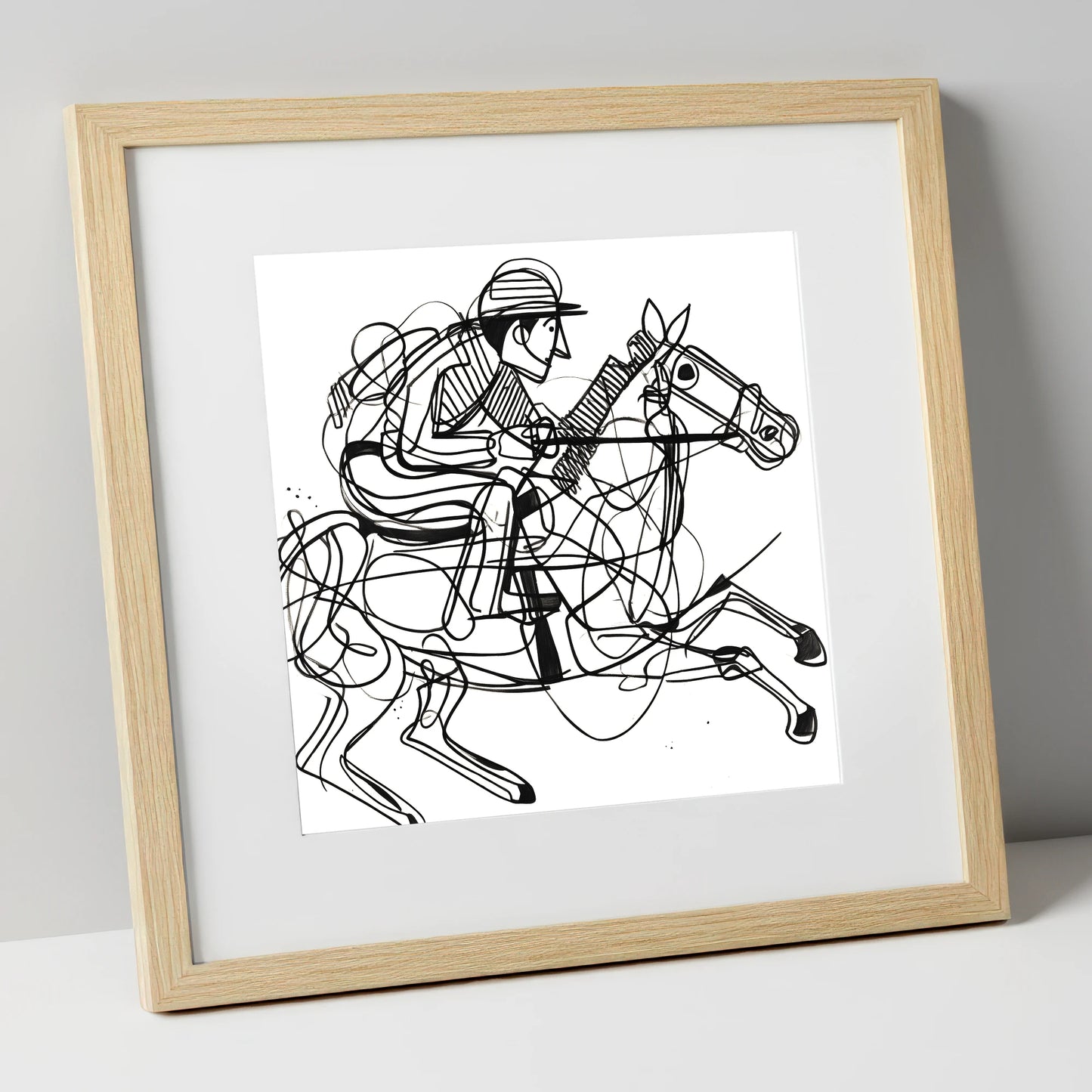 The Abstract Sprint racing horse art print in natural frame