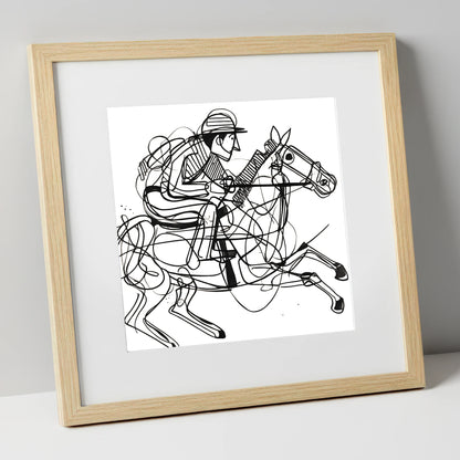 The Abstract Sprint racing horse art print in natural frame
