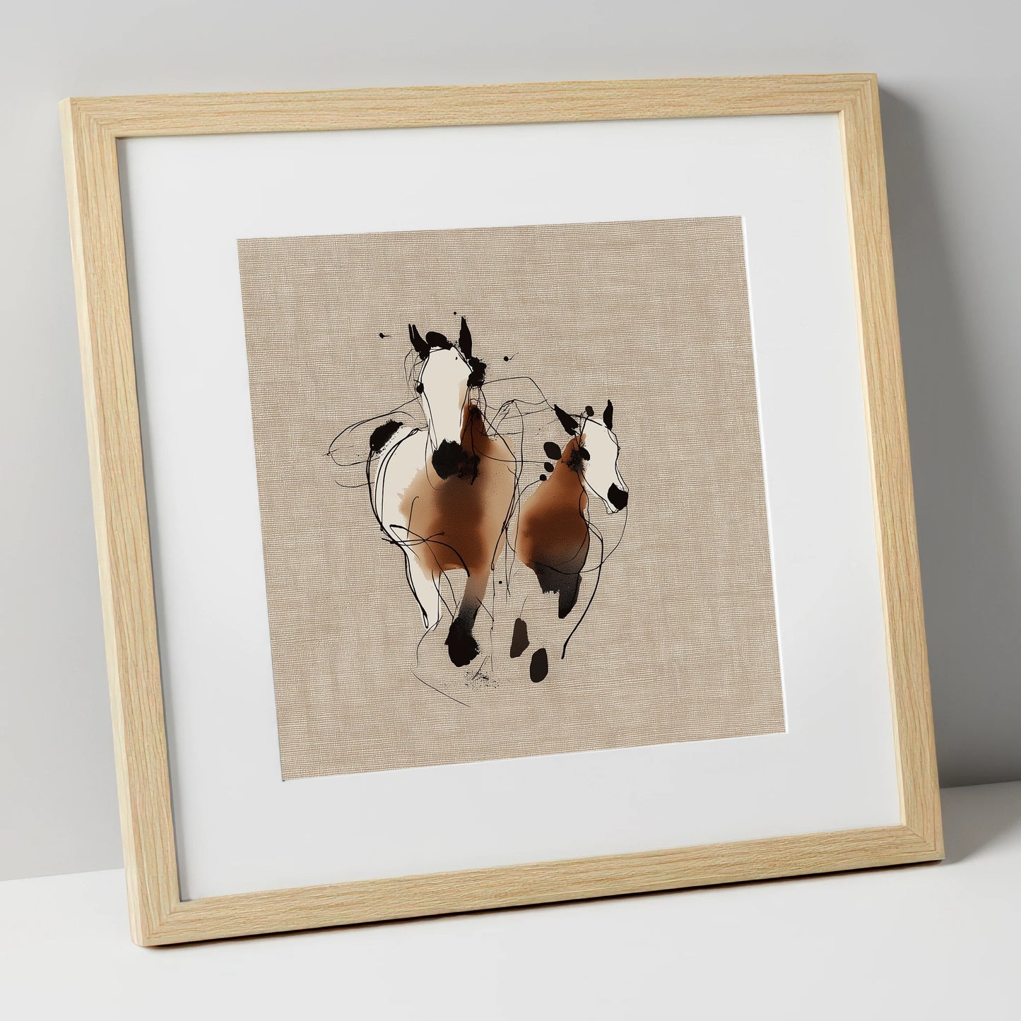 Bond In Motion mare & foal art print in natural frame