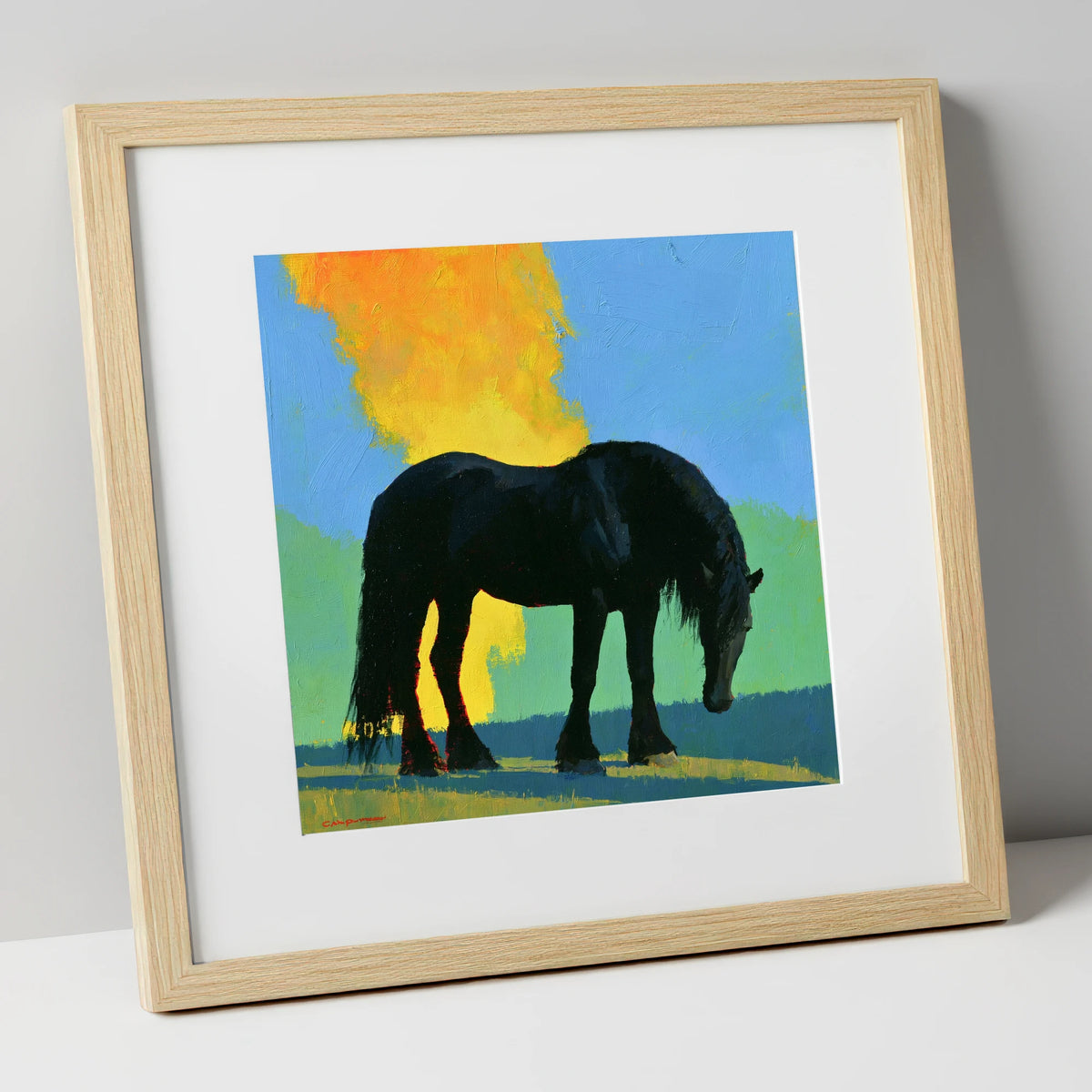 Black Heavy Horse Vibrant Landscape horse breed art print in natural frame