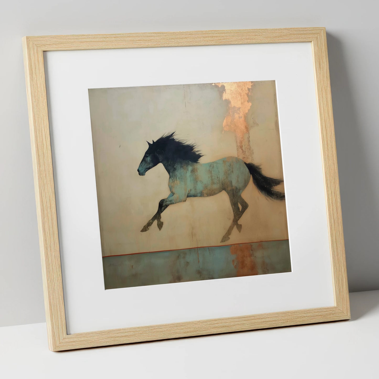 Gilded Equine Spirit horse portrait art print in natural frame