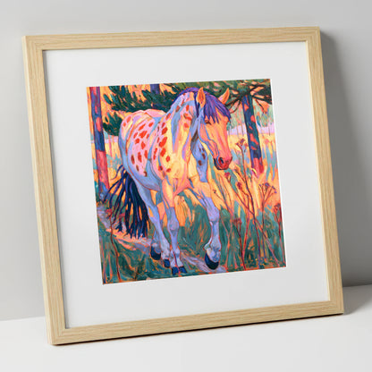 Vibrant Appaloosa In Tall Grass horse breed art print in natural frame