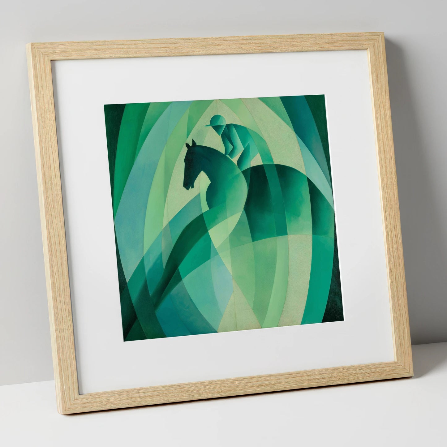 Emerald Rhythm racing horse art print in natural frame