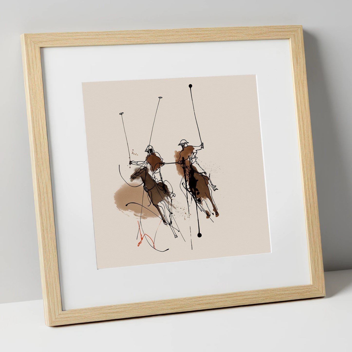 Dynamic Ride Off polo horse art print in natural frame