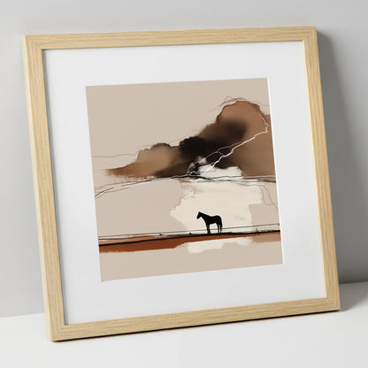 Distant Thunder horse landscape art print in natural frame