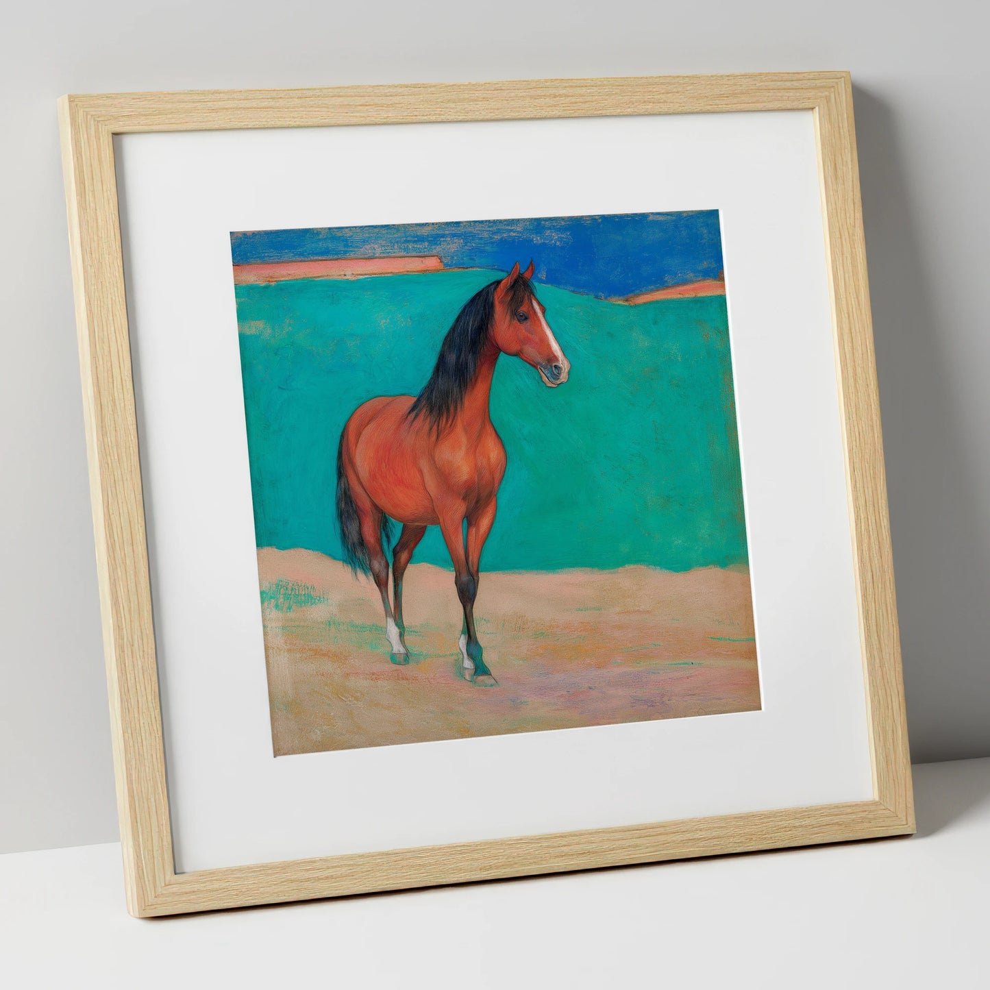 Radiant Chestnut Profile horse breed art print in natural frame