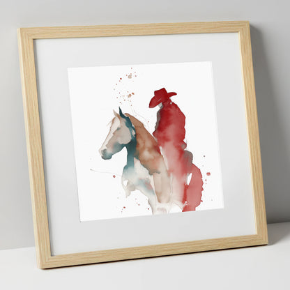 Crimson Western Spirit western horse art print in natural frame