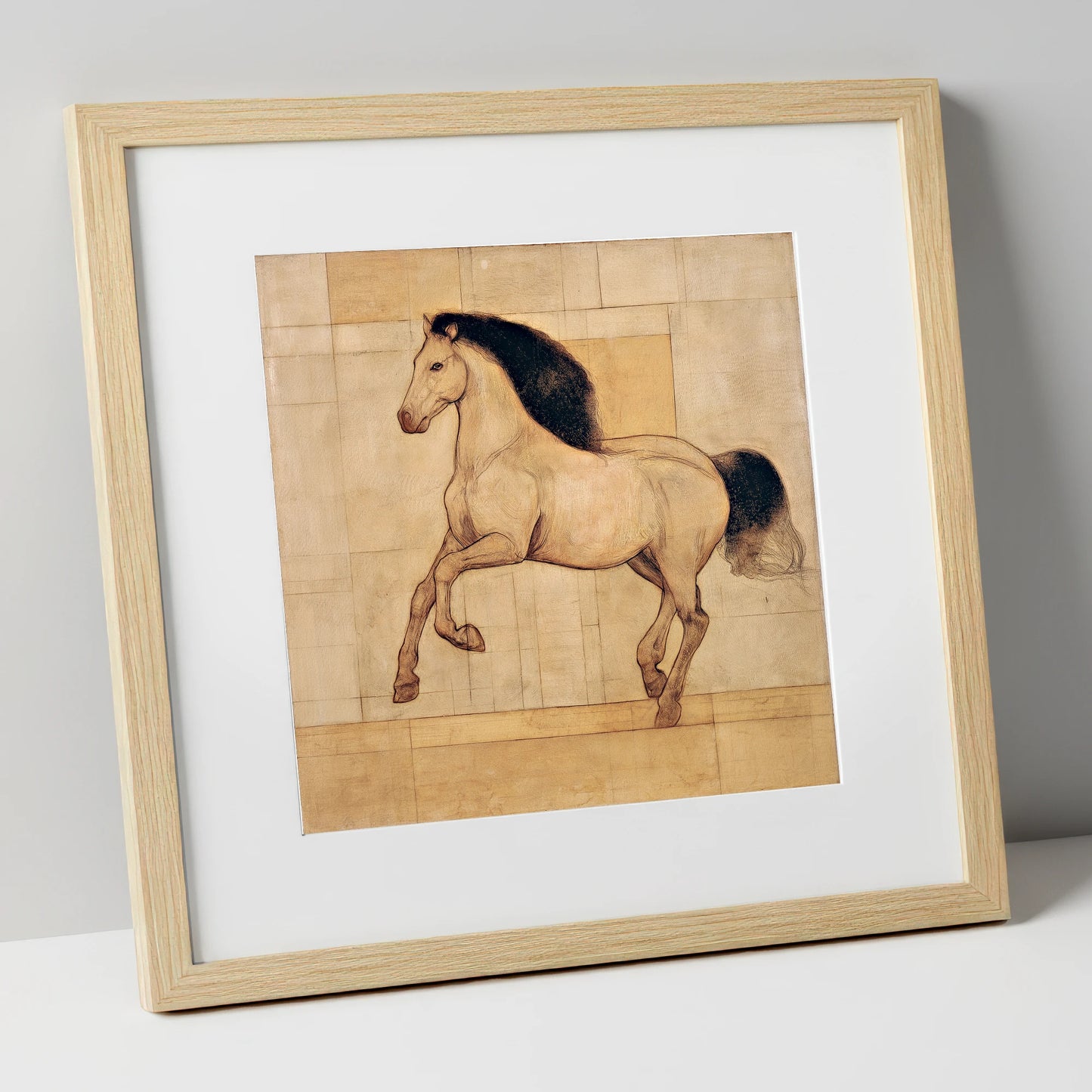 Classical Equine Study horse portrait art print in natural frame