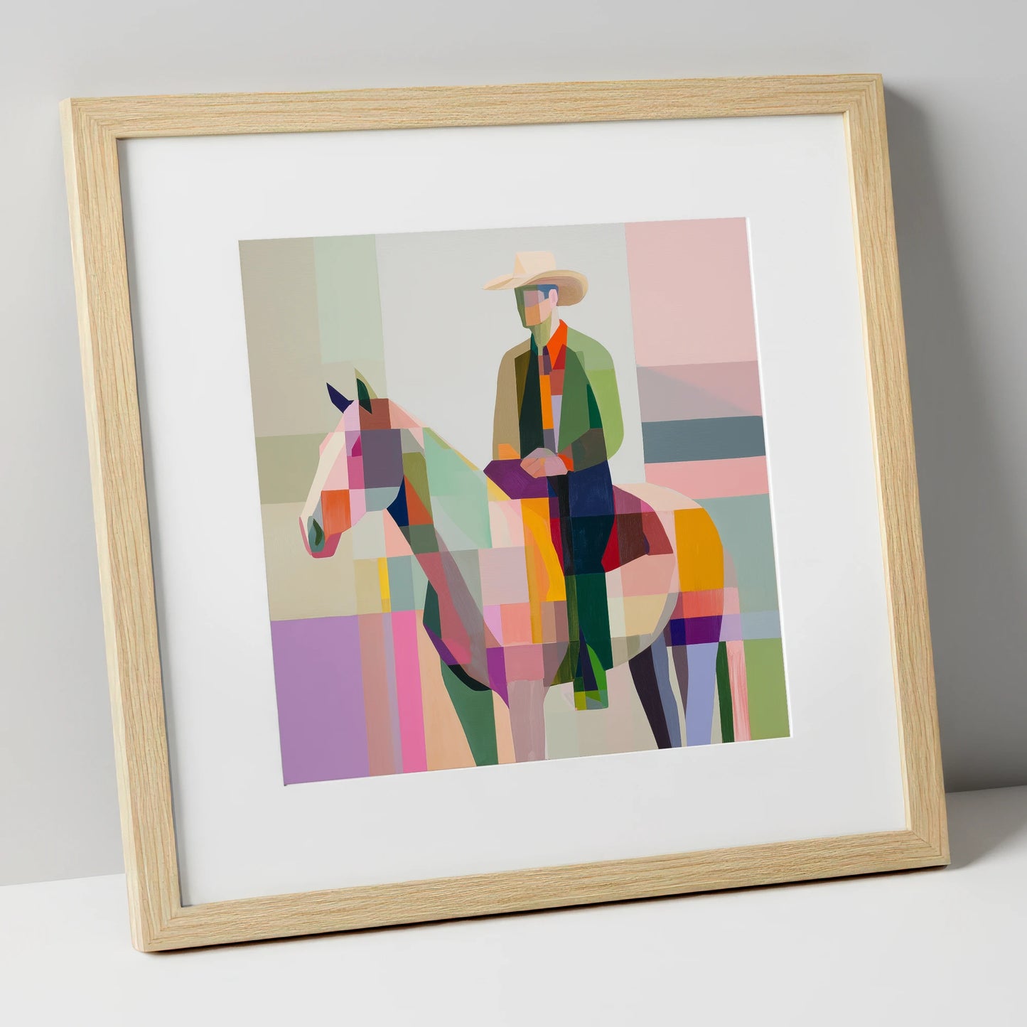 Geometric Western Rider western horse art print in natural frame