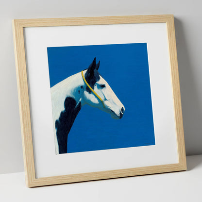 Azure Piebald Profile horse breed art print in natural frame