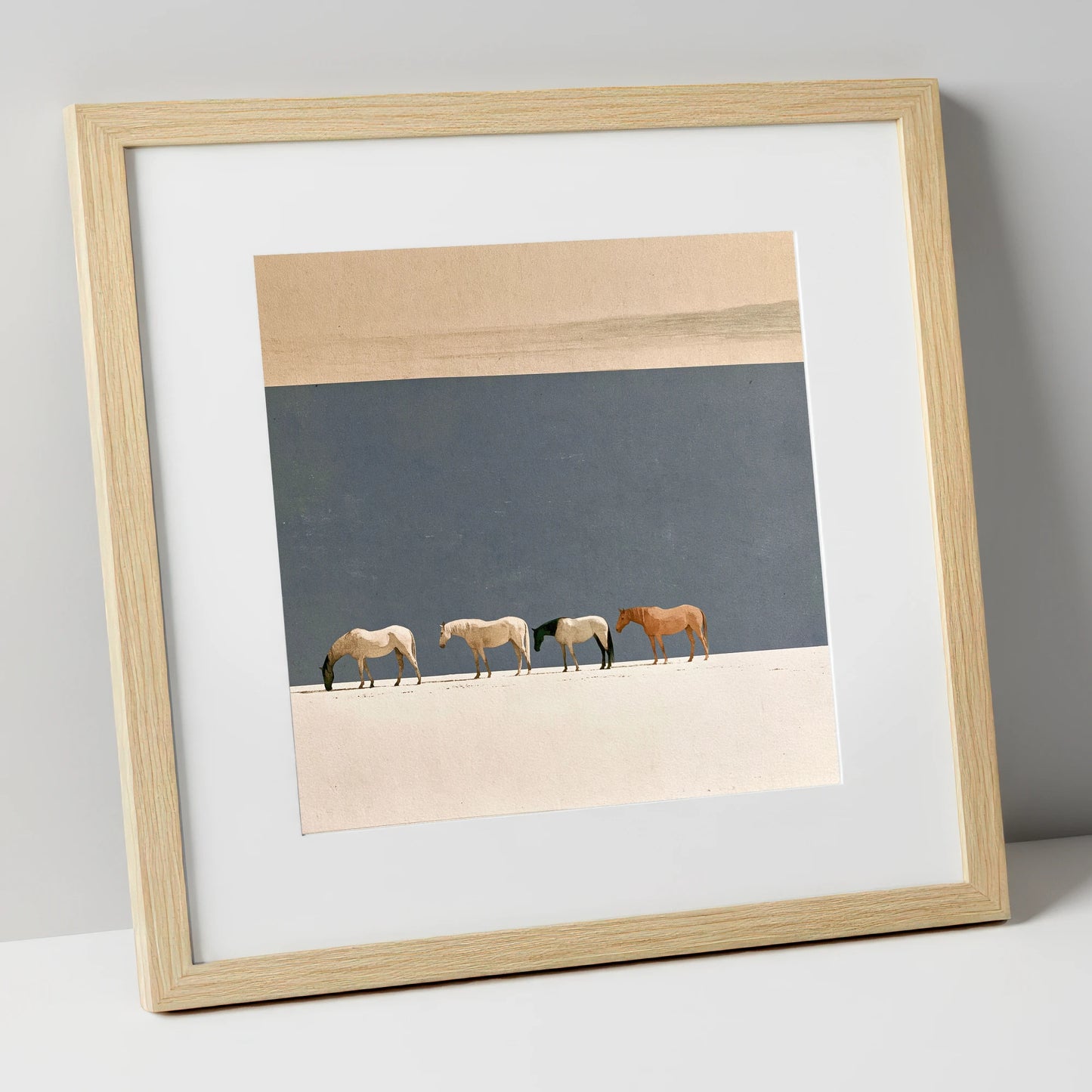 Stillness on the Horizon horse landscape art print in natural frame