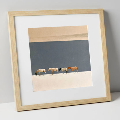 Stillness on the Horizon horse landscape art print in natural frame